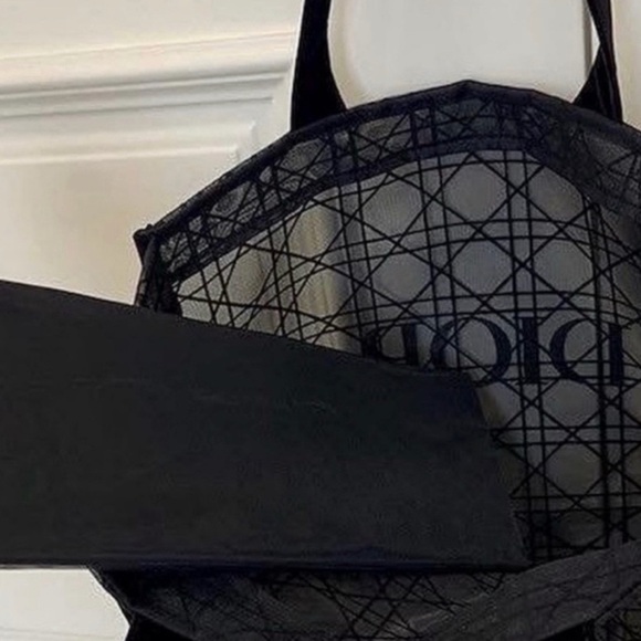 NEW Dior Black Mesh Canage Tote Bag & Pouch Case Clutch Set - Picture 8 of 10